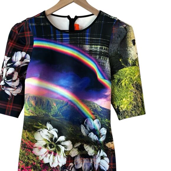 Clover Canyon Ashford Castle Dress Medium Neoprene Short Sleeve Bodycon Mini - Picture 4 of 14